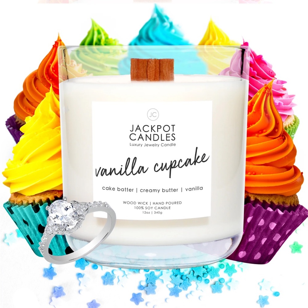 NEW Jackpot Candles Vanilla Cupcake Wooden Wick Jewelry Ring Candle Ring Size 9